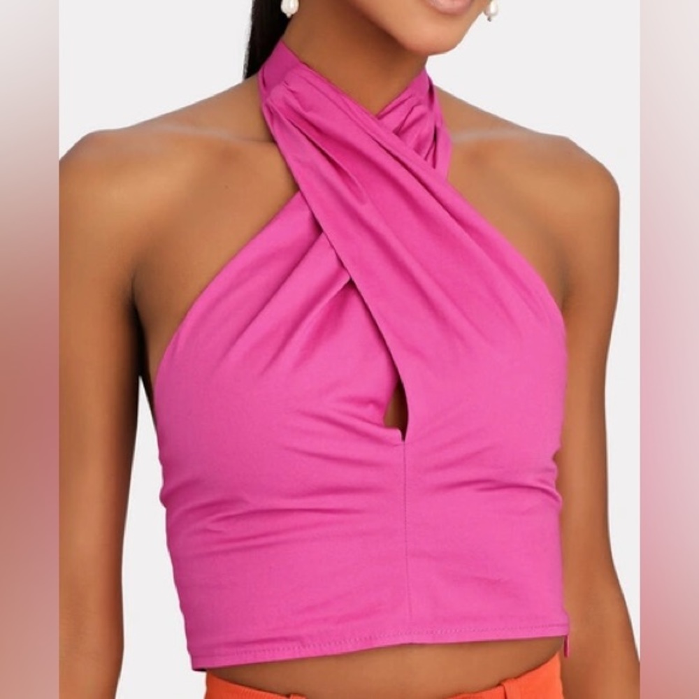 NWOT Staud Kai Twist Crop Halter Top Pink